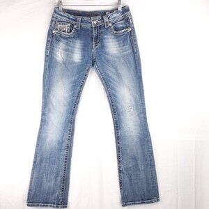 Miss Me Womens Distressed Bootcut Jeans Size 28 Blue Denim